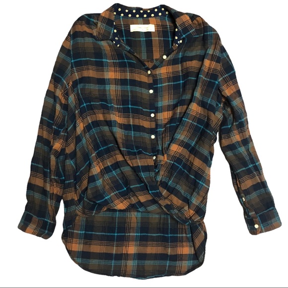 Isabella Sinclair | Plaid Draped Surplice Shirt Long Sleeve Size Medium - Picture 2 of 5